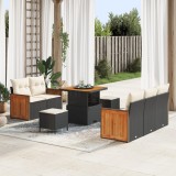 Set de canapea de gradina Gossi cu 8 piese cu perne negru poliratan acacia, set de dining de gradina Gossi cu 3 piese cu perne negru poliratan acacia