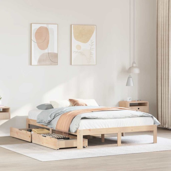 vidaXL Cadru de pat cu sertare, 135x190 cm, lemn masiv de pin 3301938