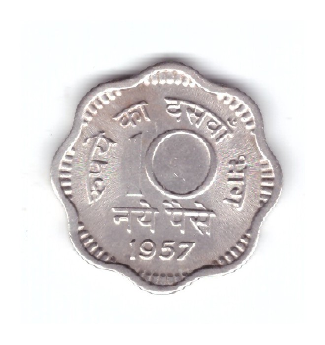 Moneda India 10 paise 1957 Calcutta, stare excelenta, curata