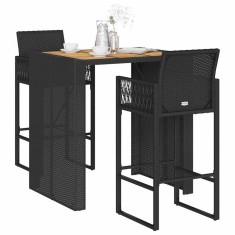 vidaXL Set mobilier bar de gradina fara perne 3 piese negru poliratan foto