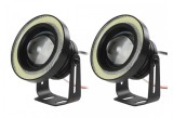 Set 2 Proiectoare LED AutoREY&reg;, cu Lupa RGB si Angel Eyes 76mm diametru, Culoare 6000k Alb pentru Auto, Moto, ATV, 12V