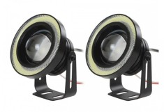 Set 2 Proiectoare LED AutoREY&reg;, cu Lupa RGB si Angel Eyes 76mm diametru, Culoare 6000k Alb pentru Auto, Moto, ATV, 12V
