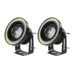 Set 2 Proiectoare LED AutoREY&reg;, cu Lupa RGB si Angel Eyes 76mm diametru, Culoare 6000k Alb pentru Auto, Moto, ATV, 12V