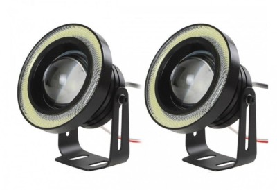 Set 2 Proiectoare LED AutoREY&amp;reg;, cu Lupa RGB si Angel Eyes 76mm diametru, Culoare 6000k Alb pentru Auto, Moto, ATV, 12V foto