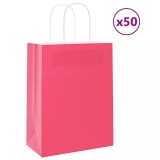 vidaXL Pungi de h&acirc;rtie 50 buc cu m&acirc;nere roz 21x11x28 cm