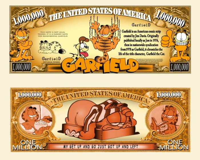 !!! SUA = FANTASY NOTE (TJ6) = DESENE ANIMATE : GARFIELD THE CAT - 2019 - UNC