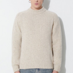 Universal Works pulover de lână VINCENT TURTLE NECK bărbați, culoarea bej, călduros, 29472