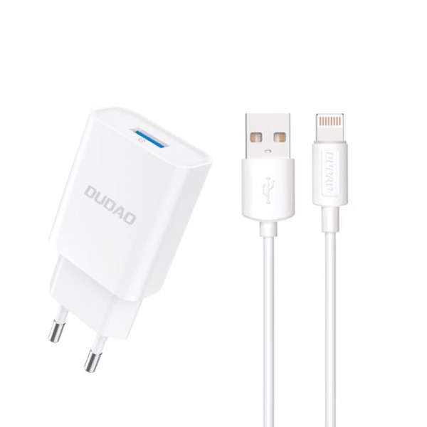 Incarcator Retea Cu Cablu Lightning Dudao A4EU, 10W, 2.1A, 1 x USB-A, Alb