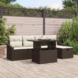 Cumpara ieftin Set de canapele pentru grădină cu pernă 6 pcs Maro Rattan poli