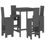 Set mobilier bar pentru gradina, 5 piese, gri, lemn masiv pin