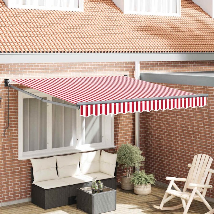 Marchiză retractabilă manuală Dungi Roșu și Alb 350x250 cm