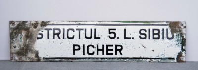 Semn / indicator pe tabla tematica feroviara emailata Picher -Sibiu foto