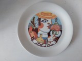 Farfurie decorativă vintage de colecție, ceramică, design Giovanni De Simone, produsă de Ceraminter pentru Autogrill, anii &rsquo;80, Made in Italy, 25cm