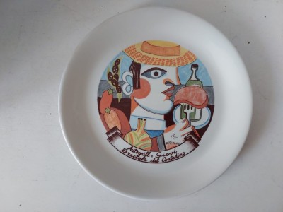 Farfurie decorativă vintage de colecție, ceramică, design Giovanni De Simone, produsă de Ceraminter pentru Autogrill, anii &amp;rsquo;80, Made in Italy, 25cm foto