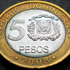 Moneda exotica - bimetal 5 PESOS - REPUBLICA DOMINICANA, anul 2008 * cod 4733