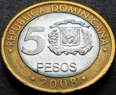 Moneda exotica - bimetal 5 PESOS - REPUBLICA DOMINICANA, anul 2008 * cod 4733 foto