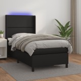 VidaXL Pat cu arcuri, cu saltea și LED, negru, 90x200 cm, piele eco