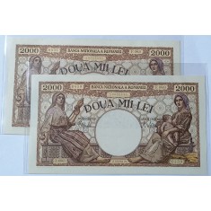 Rom&acirc;nia, 2 x 2.000 Lei 1941, Consecutive.