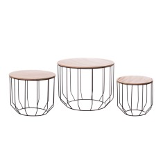Set 3 masute lemn fier 36 x h. cm. 35,5, 46 x 39,5, 56 x 44,5 cm