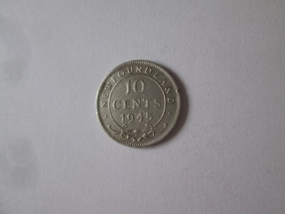 Newfoundland(Canada) 10 Cents 1945,moneda argint in stare buna/f.buna foto