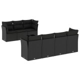 Set mobilier de gradina cu perne, 8 piese, negru, poliratan