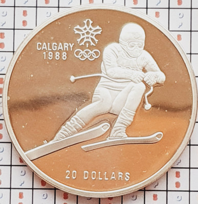 1508 Canada 20 Dollars 1985 1988 Winter Olympics, Calgary km 145 proof argint foto