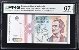 1000 lei 1991 Cu Punct PMG67 Unc bancnota gradata