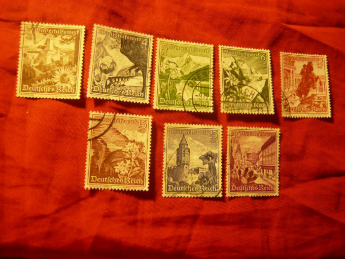 Serie mica Germania 1938 -Deutsches Reich - Arhitectura si flori ,8val.stamp.