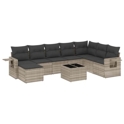 Set canapele de gradina cu perne, 9 piese gri deschis poliratan foto