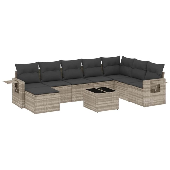 Set canapele de gradina cu perne, 9 piese gri deschis poliratan