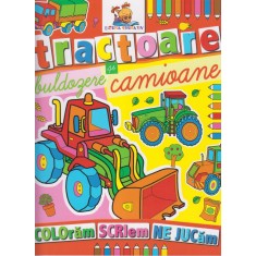 Tractoare, buldozere si camioane. Carte de colorat