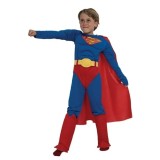 Costum Superman Copii 5-7 Ani, 110-120 cm, Muschi, Pelerina, Masca, Albastru-Rosu, Poliester