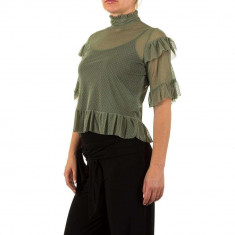 Bluza usor transparenta, de culoare verde, cu maneci scurte foto