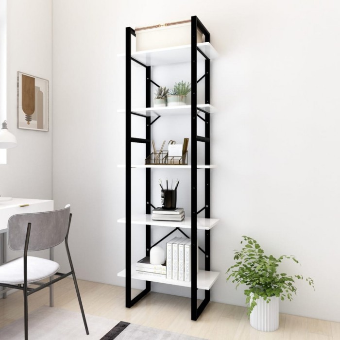 Gossi biblioteca cu 5 rafturi, alb, 60x30x175 cm, lemn prelucrat