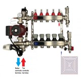 Grup de Amestec si Pompare Incalzire in Pardoseala cu Distribuitor 1&quot; si 5 Circuite, Pompa Roval 25/6-130G si Debitmetre