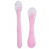 Set 2 lingurite flexibile din silicon pentru diversificare, fara BPA, de marimi diferite, roz somon, KidsCare
