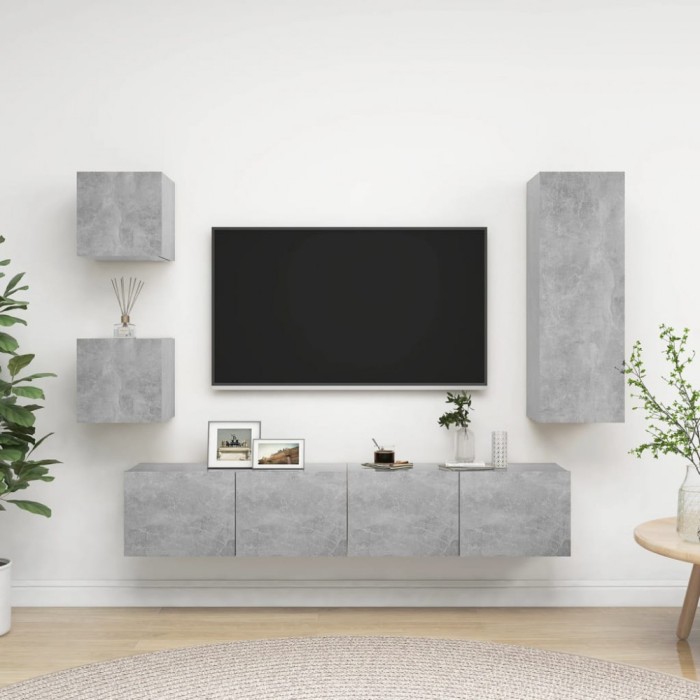 vidaXL Set dulapuri TV, 5 piese, gri beton, PAL