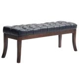 HOMCOM Bancă otomană cu Smocuri, Capăt de Pat din Piele Artificială cu Picioare din Lemn și Scaun Căptușit, 120x38x46 cm, Negru