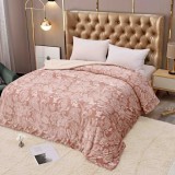 Cumpara ieftin Patura cocolino groasa cu blanita alba 200x230cm,doua fete,roz prafuit - F100