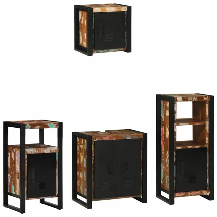 vidaXL Set de mobilier pentru baie cu raft 4 pcs Lemn recuperat solid 3305649