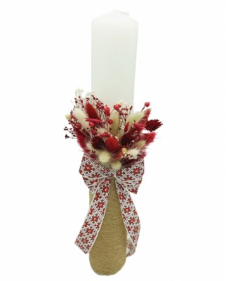 Lumanare pentru cununie botez, 40 cm, cu plante naturale uscate (personalizabila cromatic si cu text) foto