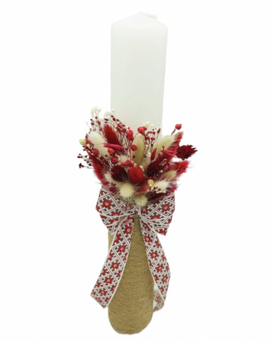 Lumanare pentru cununie botez, 40 cm, cu plante naturale uscate (personalizabila cromatic si cu text)