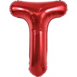 Balon folie metalizata litera t, flippy, 40 cm, umflati cu heliu sau aer, ambalaj individual, pai inclus, rosu