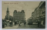 TIMISOARA , PIATA LAJOS KOSSUTH , CU TRAMVAI SI TRASURI SI LOCALNICI , CARTE POSTALA ILUSTRATA , CIRCULATA , 1919