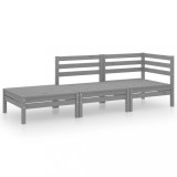 Cumpara ieftin Set mobilier de gradina, 3 piese, gri, lemn masiv de pin