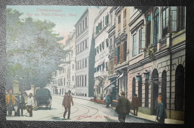 Carte postala, Constantinopole, Rue des Petits-Champs, Pera, color foto