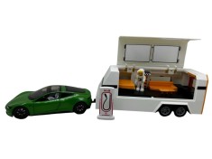 Macheta metal Tesla Roadster Verde cu rulota si figurina, scara 1:24, lumini si sunete
