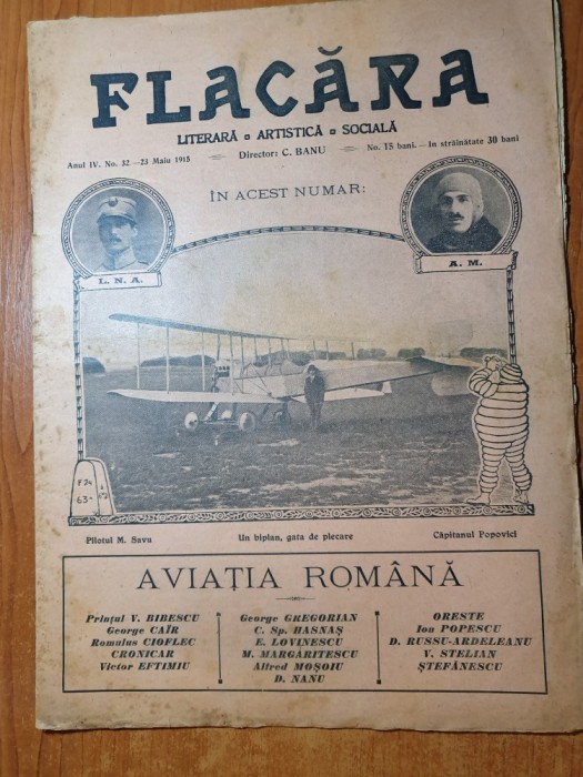 flacara 23 mai 1915-articol si foto &quot; aviatorii nostri&quot;,progresele aviatiei