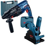 Bosch GNF 35 CA + GBH 240 - Freza pentru caneluri beton 1400 W 150 mm valiza plastic + Rotopercutor SDS-Plus 790 W 2.7 J valiza plastic
