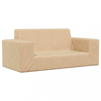 vidaXL Canapea pentru copii cu 2 locuri, crem, pluș moale 4104781 foto